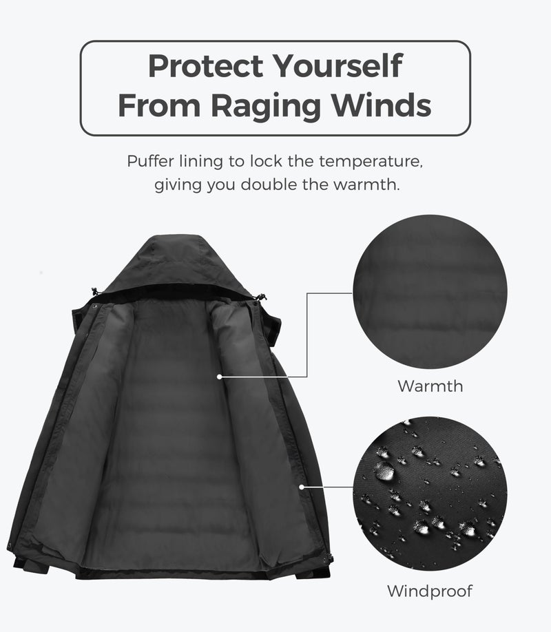 wantdo Women's Interchange Winter Jacket windproof Anorak Insulated Ski Coat Hoodie Black S - Image 4